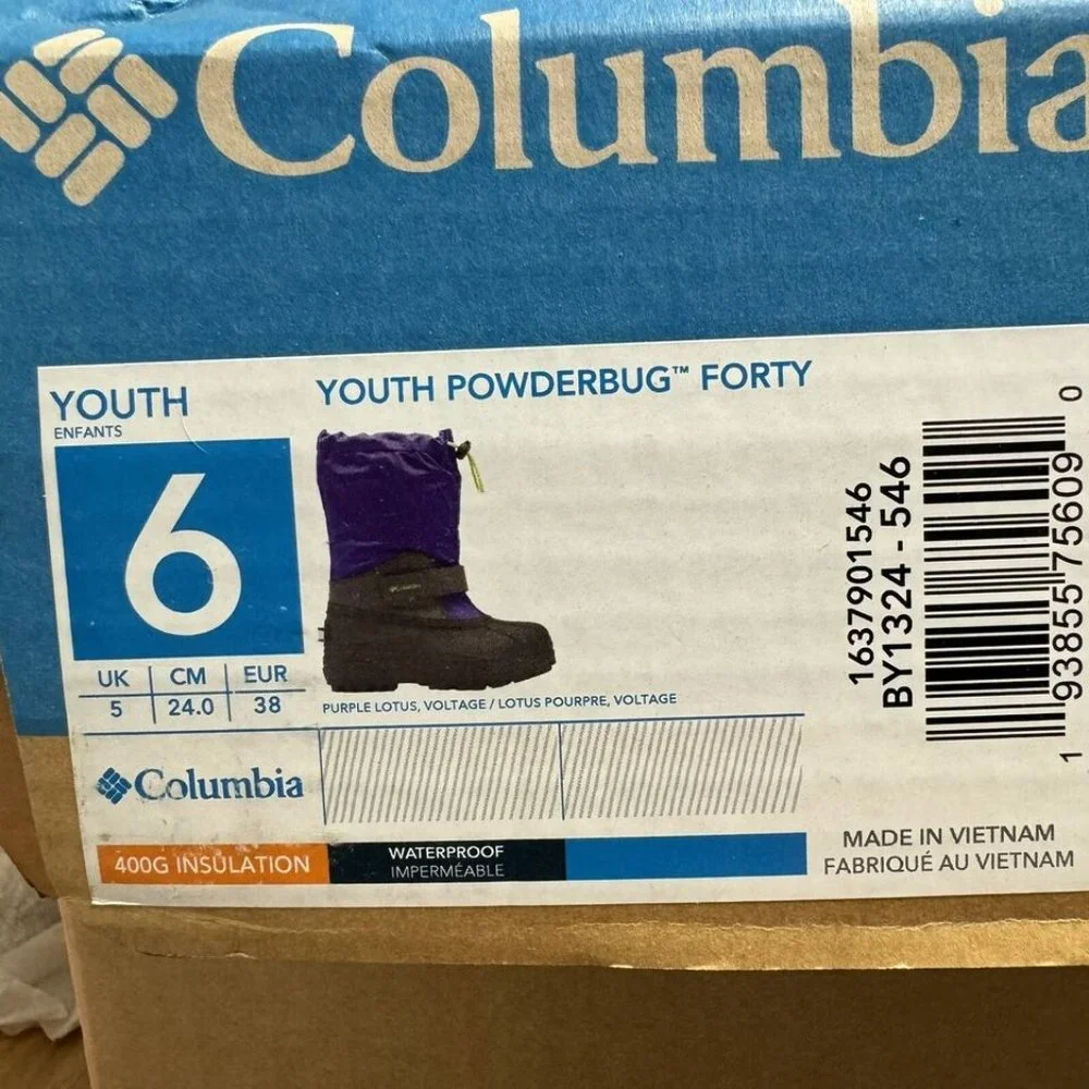 Columbia Youth Powderbug Shorty Snow Boot Purple Size 6 M Big Kid